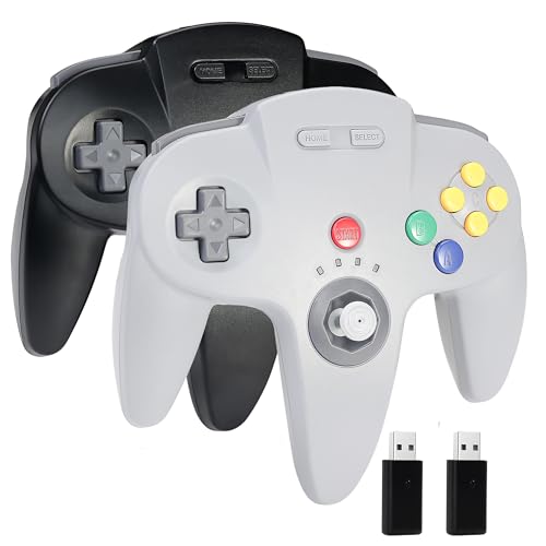 miadore Pack de 2 mando N64 Pro para Switch 1/2/Switch Online/OLED/Lite,Plug & Play,receptor USB de 2,4 GHz, batería de 500 mAh,Mando Switch compatible con Windows PC, Mac Raspberry Pi (negro/gris)