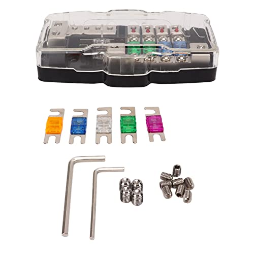 Keenso Portafusibles de Audio para Coche, Portafusibles Estéreo ANL, 2 Entradas, 4 Salidas con Pantalla LED para Coches, SUV, Autobuses, Caravanas, Yates, Barcos