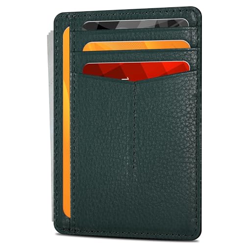Image of Oak Leathers Leather Slim Minimalist Wallet for Men & Women RFID Front Pocket Leather Card Holder Wallets (Nappa Dark Green)