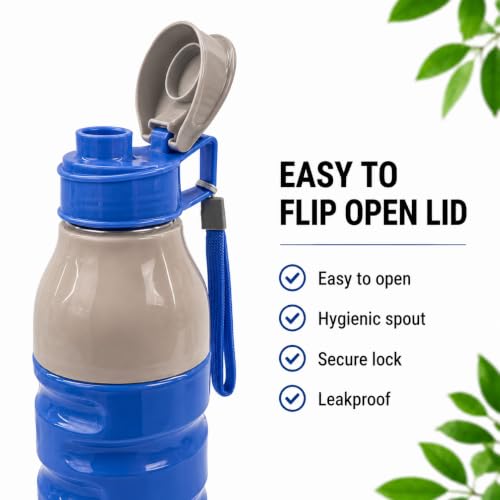 Image of CELLO Puro Steel-X Delta 900 PU Insulated Water Bottle for Office 705 ml Blue | Wide Mouth Easy to Carry with Strap Leak Proof Flip Top Lid Inner Steel Water Bottle for School Kids, College & Travel