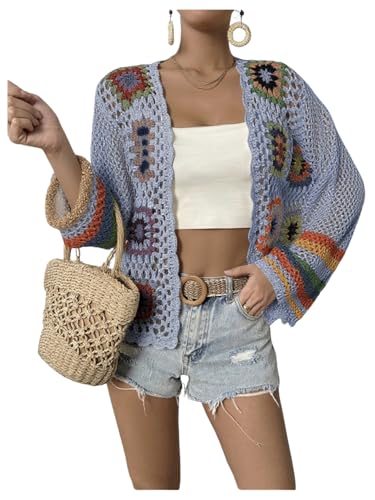 Image of SHENHE Women's Floral Crochet Cardigan Hollow Out Open Front Long Sleeve Cardigan Sweater