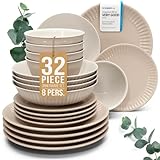 HYGGE - Juego de vajilla de gres para 8 personas, 32 piezas, elegante diseño escandinavo, juego de platos de primera calidad, juego de cuenco y plato, vajilla para 8 personas en un diseño acanalado