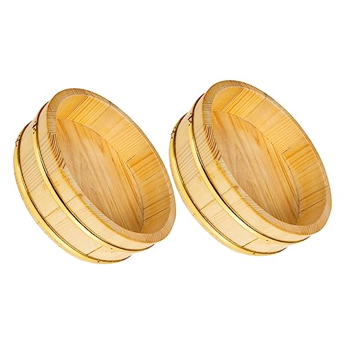 BRIGHTFUFU 2Pcs Wooden Sushi Rice Storage Bowl Hangiri Sushi Rice Mixing Holder and Storage for Sushi Making and Preparation