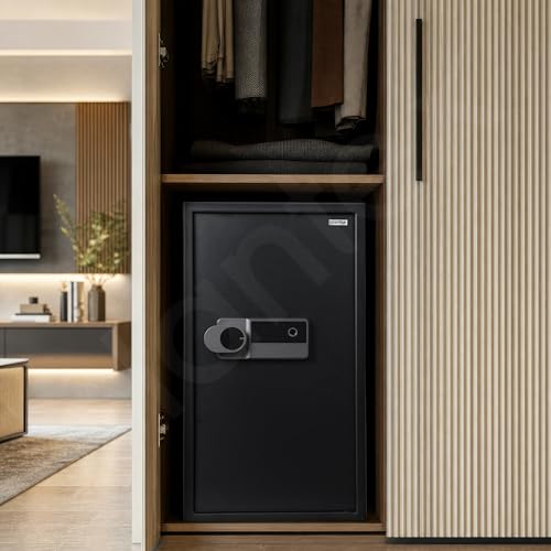Image of Plantex 106 Litre Digital Safe Locker For Home /Safety Locker Box with Biometric Fingerprint,Touchscreen & Emergency Key /Perfect Security Solution for Valuables /2 Years Warranty By Plantex - Black