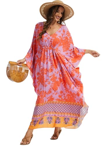 Image of Moss Rose Kaftan Dresses for Women V Neck Summer Swimsuit Cover up Caftan Maxi Beach Dresses