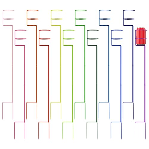 Gisafai 12 Pcs Drink Holder Stake Beach Cup Holder with Steel Stands 32.7'' Beach Drink Holder for Sand Yard Drink Holder Stakes for Beverage Outdoor Garden Camping Picnic Seaside Beach, 12 Colors