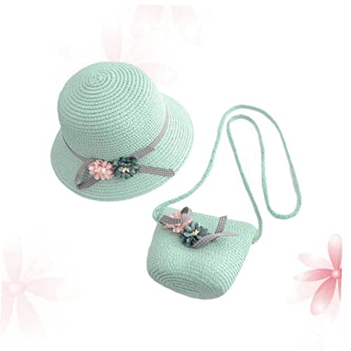 Kids Straw Hat and Crossbody Bag Set for Girls Adorable Beach Outfit UV Protection for Summer Outdoor Activities Green4