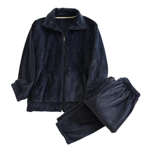 Mens Fluffy Pajamas Set 2 Piece Flannel Fleece Pjs Loose Plush Winter Warm Soft Cozy Zipper Loungewear Sleepwear