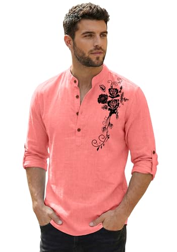 Image of Zombom Men's Cotton Polyester Blend Mandarin Collar Self One Design Printed Full Sleeve Regular Fit Casual Short Kurta