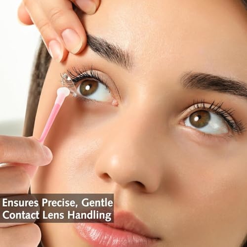 Image of 2 Pcs Contact Lens Tools with Tweezers and Suction Stick, Lens Applicator Tool Set,Eye Lens Care Kit for Daily Use and Travel, includ Blue and Pink
