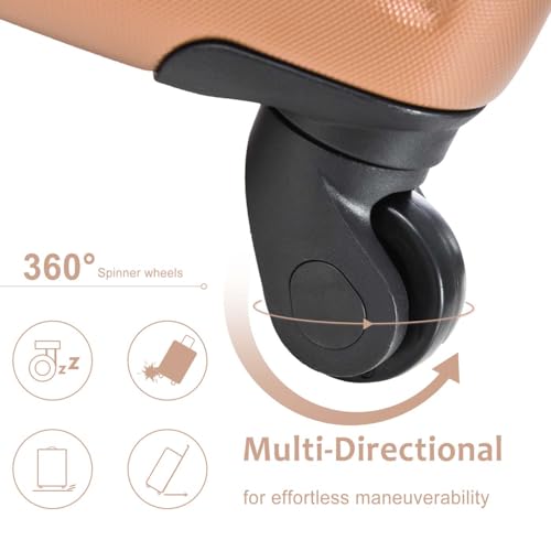 Altillo Luggage Sets 3 Piece PC+ABS Lightweight Hardside Luggage Sets with Double Spinner Wheels TSA Lock Hardshell Suitcase Set, 3-Piece Set (20/24/28) (Gold) 5