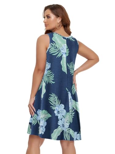 Image of BELAROI Women Casual Summer Beach Dresses Plus Size Sundress V Neck Pockets Swing Tank Dress Cover Ups