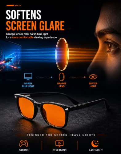 Image of TIJN Blue Light Blocking Glasses Dual AR Coatings Amber Orange Lens for Computer Gaming