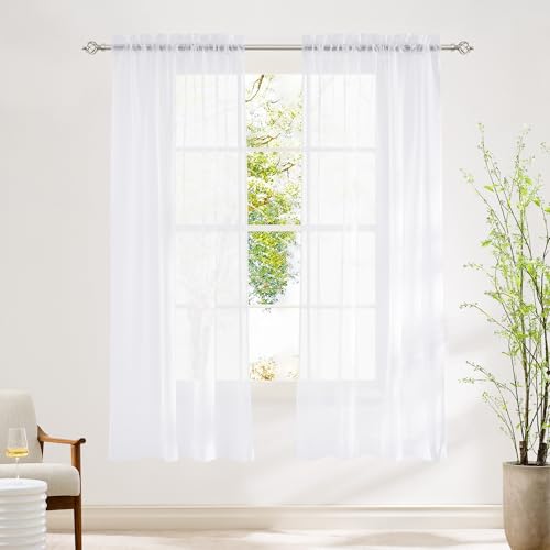 Image of NICETOWN White Sheer 72 Inch Curtains for Nursery, W42xL72, 2 Panels | Rod Pocket Soft Lightweight Drapes Voile Sheer Air & Breathable Window Treatments for Bedroom