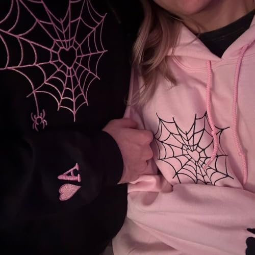 Custom Embroidered Spider Web Couples Unisex Hoodies Sweatshirt, Couple Hoodies, Halloween, Valentine, 12