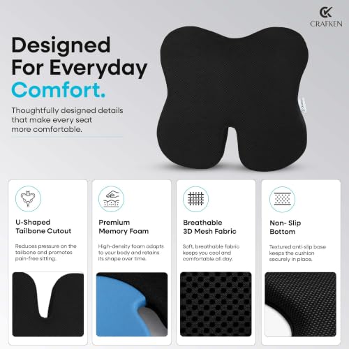 Image of Car Cushion & Back Support - Memory Foam Combo with Coccyx Cushion & Lumbar Support for Driving Comfort, Office Seating, Daily Posture Support & Extended Sitting Hours, (Black Mesh)