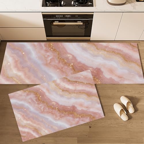 Alfombra lavable de mármol abstracto y pan de oro con acabado refinado 5