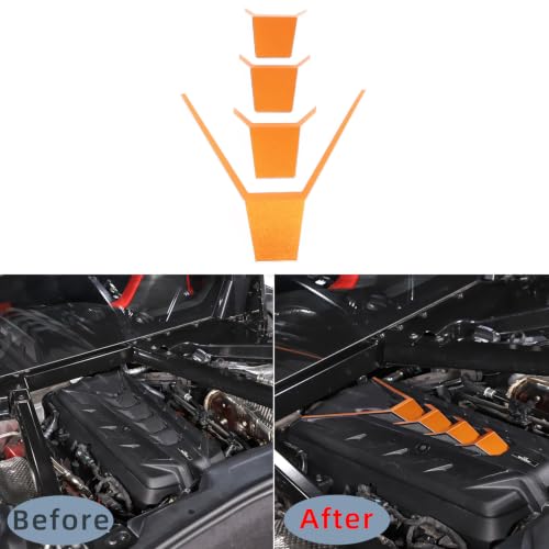 Image of CHEAYAR Engine Shroud Cover Panel Trims Compatible with Chevrolet Corvette C8 2020-2023, Aluminum Alloy Engine Bay Panel Cover, C8 Accessories (Orange)