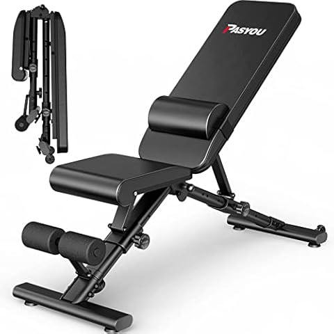 PASYOU Adjustable Weight Bench,880LB Weight Capacity for Strength Training Bench Press Foldable Incline Decline Bench for Full Body Workout PA500 Cover