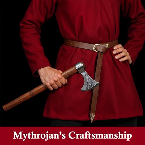 Mythrojan “Midgard Serpent” Viking Leather Belt with Solid Brass Buckle & Chape, Ideal for Shieldmaiden & Warrior in LARP SCA4