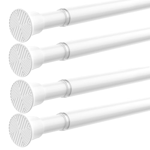 4 Pack White Spring Curtain Rods, Adjustable Tension