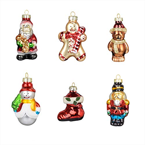 Ecosides Set von 6 Weihnachtsschmuck Geschenke Glas bemalte Kugeln Bling Bling Kleiner Weihnachtsmann, Schneemann, Engel, Bär Hängende Figuren Weihnachtsfeier Dekor für Frohe Weihnachten Baum Cover