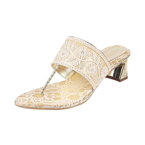 Image of Metro Women Ethnicwear Embroidered Block Heel Sandal