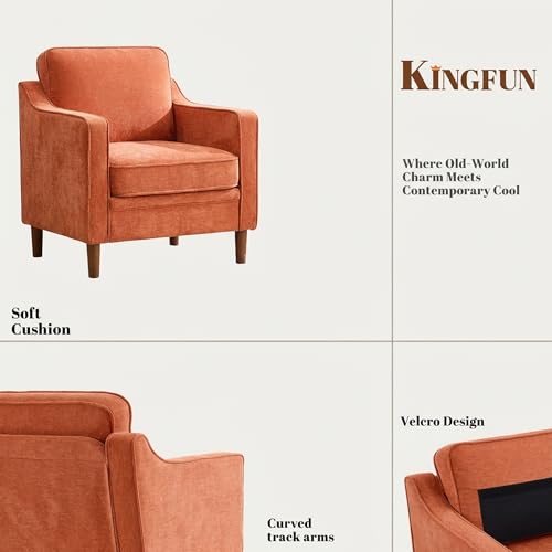 Image of Kingfun Accent Chair Set of 2, Living Room Chairs, Mid Century Reading Armchair, Chenille with Solid Wood Foot, Upholstered Modern Decor for Bedroom, Apartment