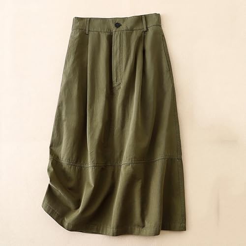 Cotton Cargo Skirts for Women Spring Summer A Line Midi Skirt with Pockets High Waist A Line Flare Trendy Jean Skirt4