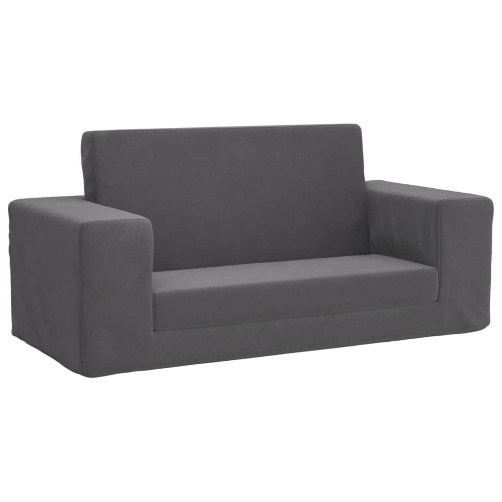 vidaXL Sofá Cama de Niños 2 Plazas, Sillón con Reposabrazos, Mini Sofá Infantil, Sofá Cama para Dormitorio Sala de Juegos, Felpa Suave Gris Antracita