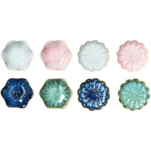 蓮型 和食器 おしゃれ 和陶器 漬物皿 醤油皿 小皿 ディナープレート ミニ食器 薬味皿 前菜皿 薬味ラック おかず 小鉢、酢皿、納豆、食器、、料理、、皿、調味料お盆・スナックトレー・寿司・レストラン業務用・家庭用 (C:8点セット,マルチカラー)