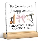 Hair Salon Decor, Hairdresser Gifts, Salon Decor for Hair Stylist, Birthday Christmas Thank You Gift for Hairstylist Women, Pink Bow Acrylic Sign With Wooden Stands Desk Shelf Table Decoration