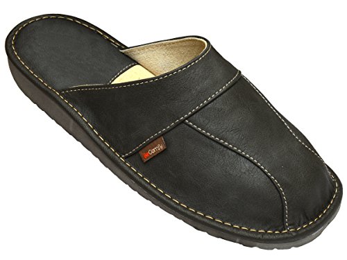 BeComfy Zapatillas de Estar por casa de Cuero para Hombre Negro Marrón Gris Tamaños 40-46 (42 EU, Gris)
