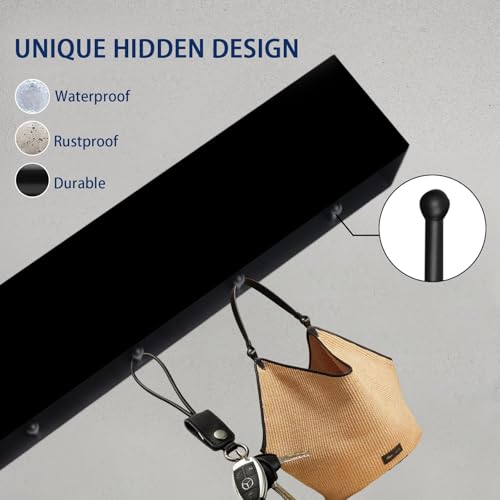 HSUYUN Eisen Garderobenleiste, Versteckte Wandmontage Kleiderhaken Wand, Garderobenhaken mit Trennwand, Schlüsselaufhänger, Garderobenhaken Schwarz mit 5 Haken für Eingang, Flur und Schlafzimmer