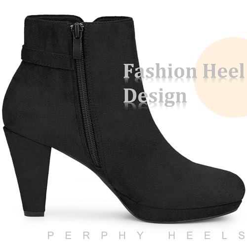 Perphy Low Platform Boots Round Toe Buckle Chunky Heel Ankle Booties for Women4