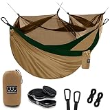 Gold Armour Camping Hammock - Camping Essentials, Double Hammock with Bug Net, Camping Gear Hammock for Outside, Hiking, and Travel (Khaki & Green)