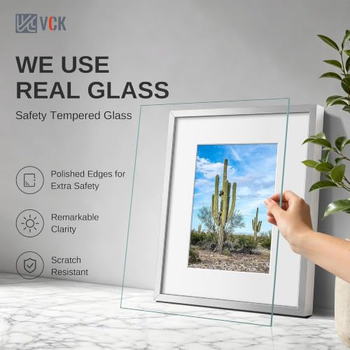Image of VCK 8x10 Picture Frame Silver Metal, Real Glass, 5x7 Mat, 6 Pack, for Arts