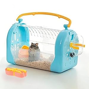 kathson Portable Hamster Cage Dwarf Hamster Carry Travel Cage with Water Bottle Food Bowl Adjustable Strap Pet Outgoing Cage for Gerbil Hedgehog Mice Squirrel