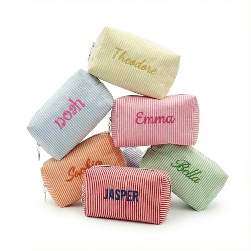 Latlonix Personalized Seersucker Makeup Bag Custom Cosmetic Pouch