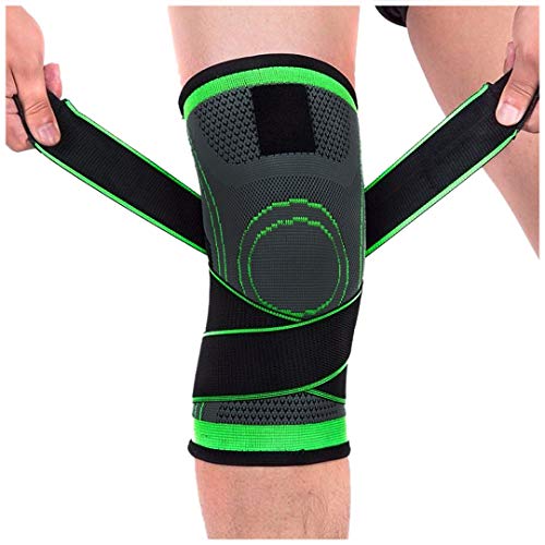 Hoohu Knee Brace for Men Women Adjustable Knee Support Braces Compression Sleeve Knee for Meniscus Tear Arthritis for Sports Outdoor - Single, Green, Medium