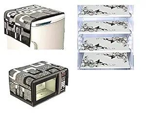 Goel Home Decor Exclusive Decorative Kitchen Combo Fridge Top Cover(Black Box), 4 Fridge Mats(Butterfly) and 1Oven Cover - 6 Pieces Set