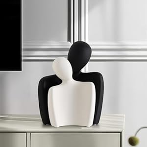 Ceramic Couple Statues for Home Decor, Hugging Couple Figurines, Modern Romantic Love Sculptures for Living Room Bedroom Office Shelf and Table Decor, Black White