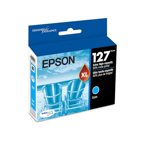 Image of Epson 127 DURABrite Ultra Ink Cyan Cartridge for NX-530, 625, WF-3520, 3530, 3540, 545, 60, 630, 633, 635, 645, 7010, 7510, 7520, 840, 845 (Packaging May Vary)