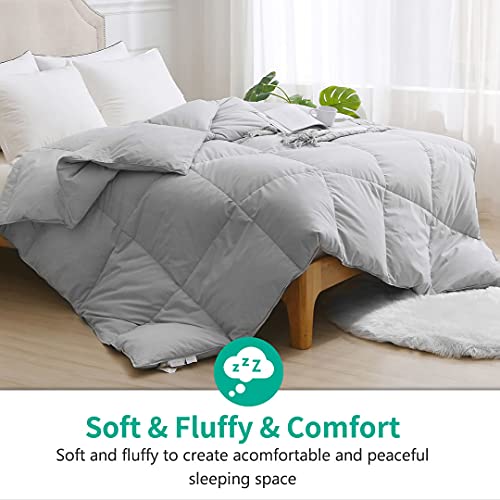 APSMILE King Size Feather Down Comforter - Ultra Soft All Seasons Grey Organic Cotton Duvet Insert Medium Warm Quilted Bed Comforter with Corner Tabs (106x90, Cloud Grey)