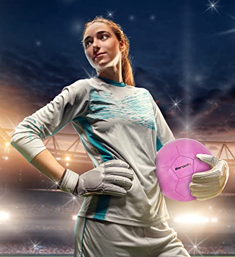 Image of Soccer Ball - Premium Official Match Ball with Cool Reflective Rainbow Hex Pattern, Durable Adult and Kids Soccer Ball for Indoor, Outdoor, Training, Practice, Play, Games - Pink, Size 4