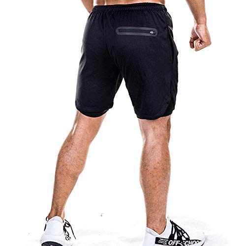 EVERWORTH Men's 2-in-1 Bodybuilding Workout Shorts Lightweight Gym Training Short Running Athletic Jogger with Zipper Pockets3