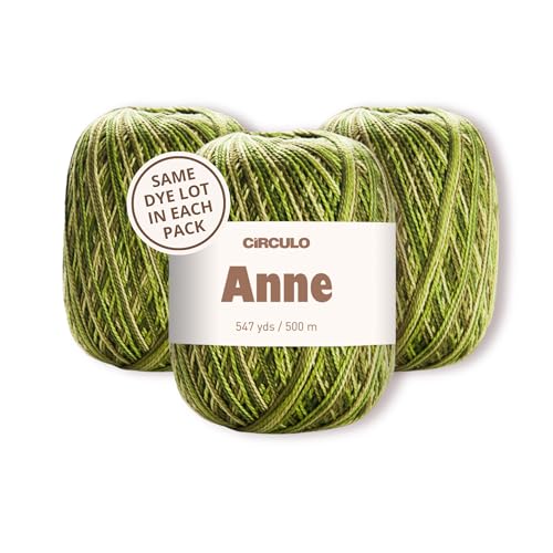 Image of CIRCULO Anne Yarn Pack, 1641 yds for Knitting & Crochet, 3 Balls of 100% Mercerized Brazilian Virgin Cotton, Soft Fingering Weight, Color 9392 Leaf