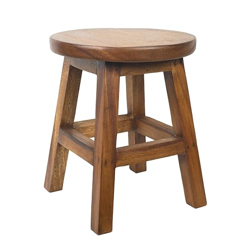 Crafty Artisan 16 Inch Acacia Wood Stool with 13 Inch Round Seat Solid Hardwood Rustic Farmhouse Accent Stool Hu honey Brown Finish