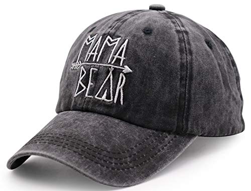 Image of KKMKSHHG Unisex Mama Bear Denim Hat Adjustable Washed Dyed Cotton Dad Baseball Caps