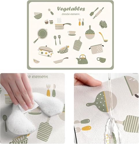Image of DRAKIO Dish Drying Mat for Kitchen Counter | Absorbent Rectangular Countertop Drying Pad with Printed Utensil Design | Non-Slip Surface Mat for Dishes, Cups & Kitchen Accessories